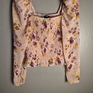 Express Pink Floral Smocked Square-Neck Crop Top